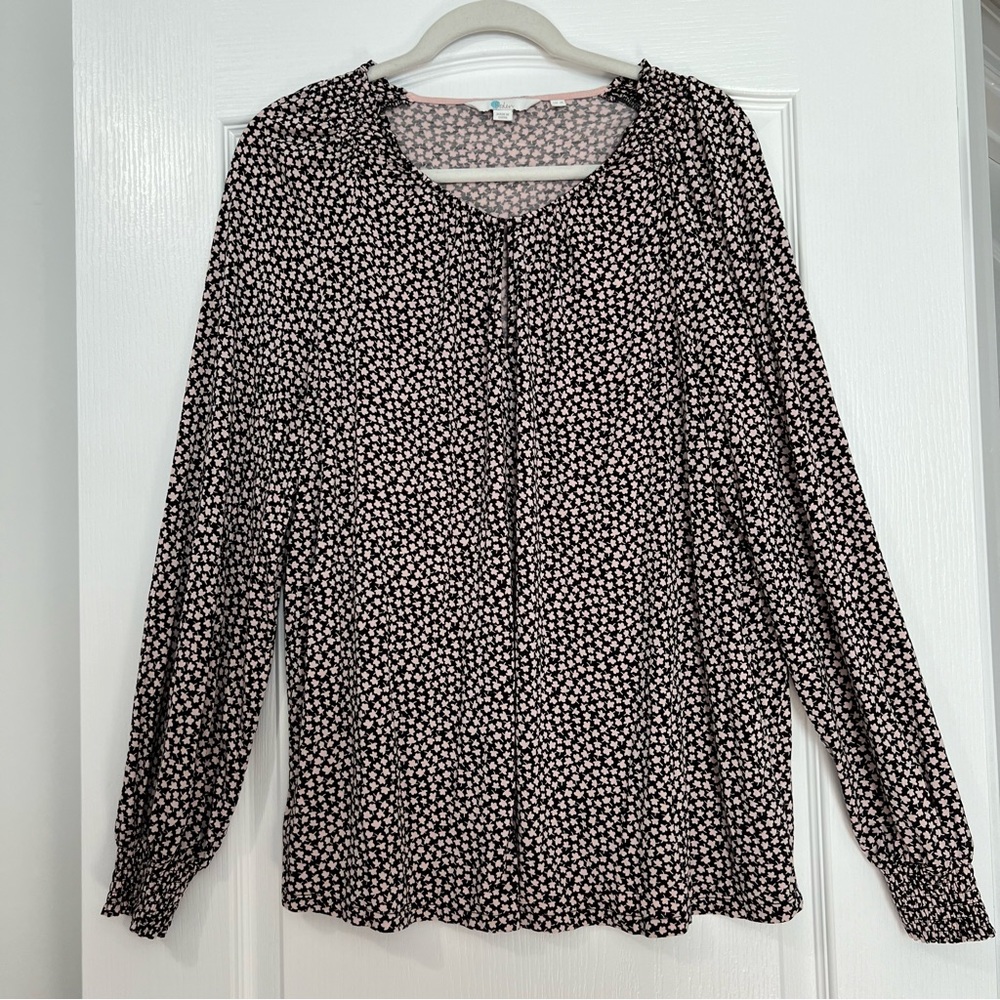 Boden Pink and Black Floral Long Sleeve Blouse